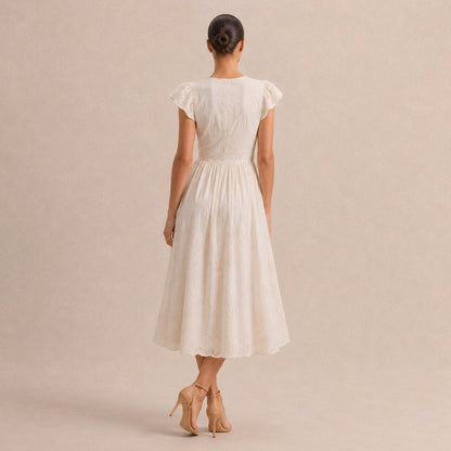Eyelet Button Front Midi Dress