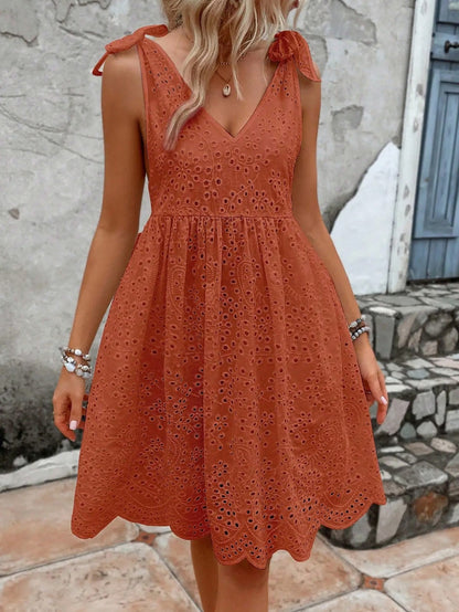 Eyelet Tie Shoulder Mini Dress