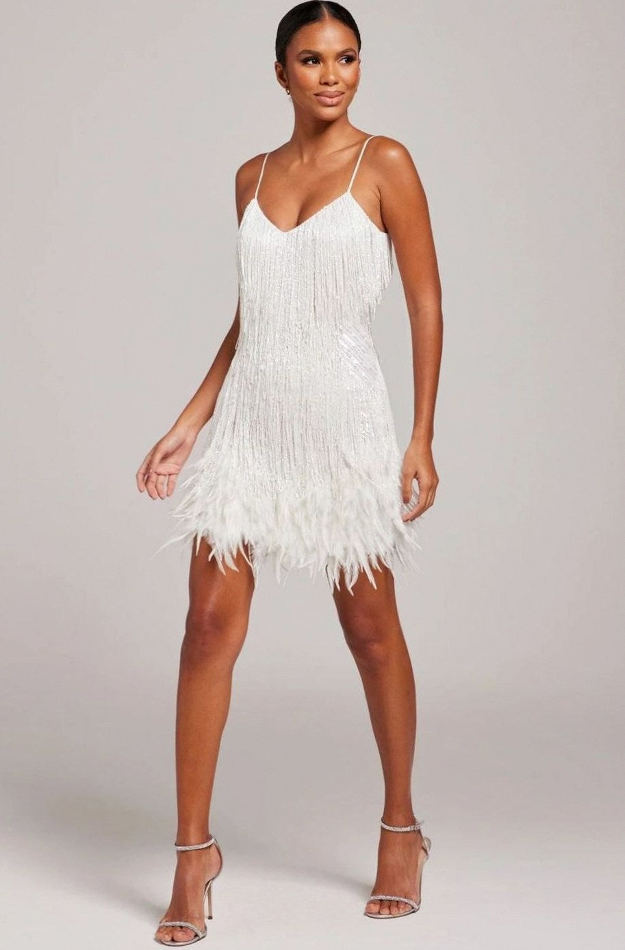 Feather Hem Fringe Formal Mini Dress