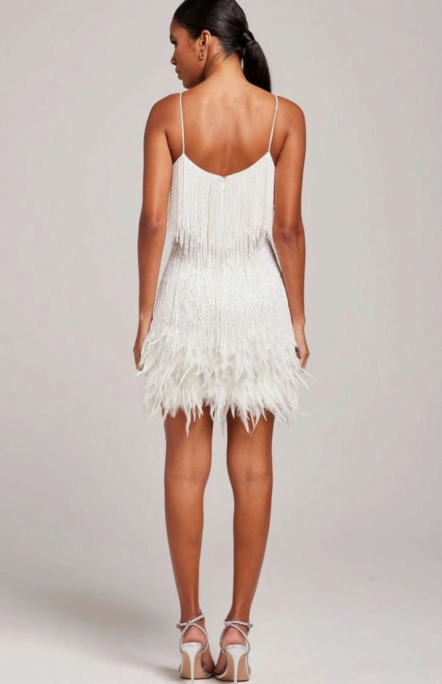 Feather Hem Fringe Formal Mini Dress