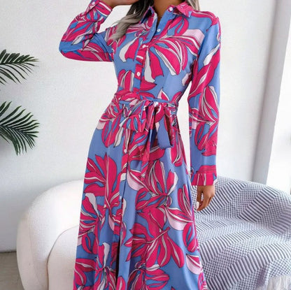 Floral Belted Midi Shirt Dress