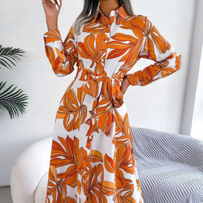 Floral Belted Midi Shirt Dress