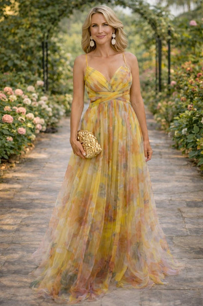 Floral Chiffon Ruched Maxi Dress