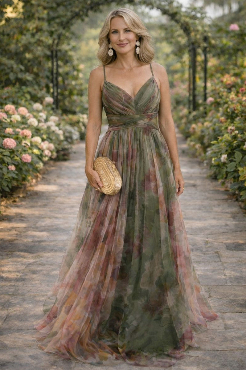 Floral Chiffon Ruched Maxi Dress