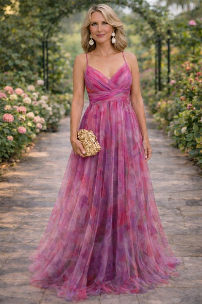 Floral Chiffon Ruched Maxi Dress