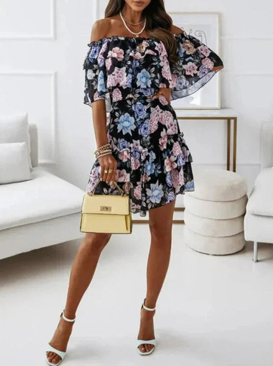 Floral Chiffon Tiered Mini Dress
