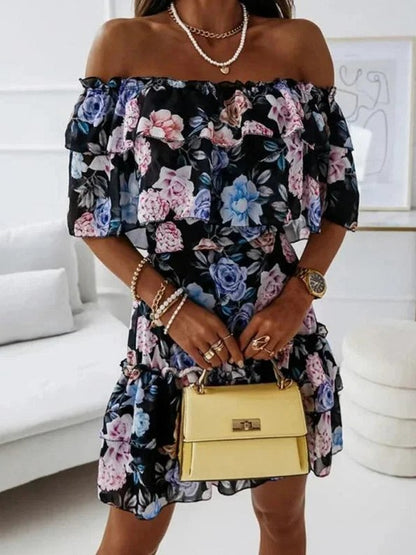 Floral Chiffon Tiered Mini Dress