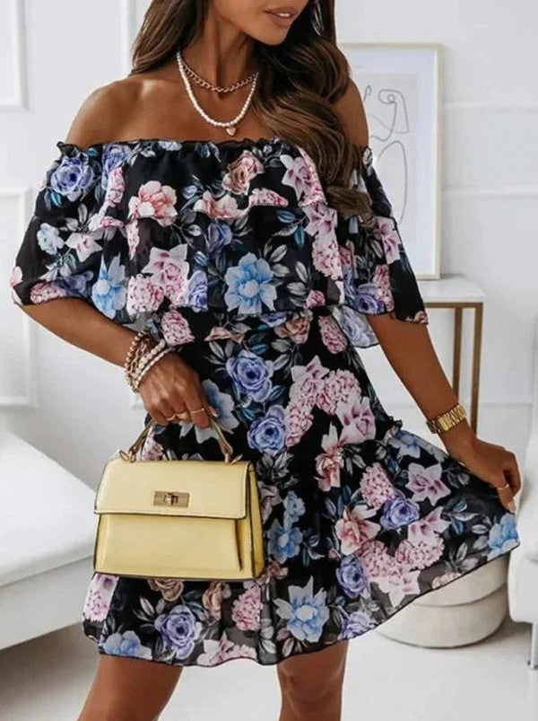 Floral Chiffon Tiered Mini Dress