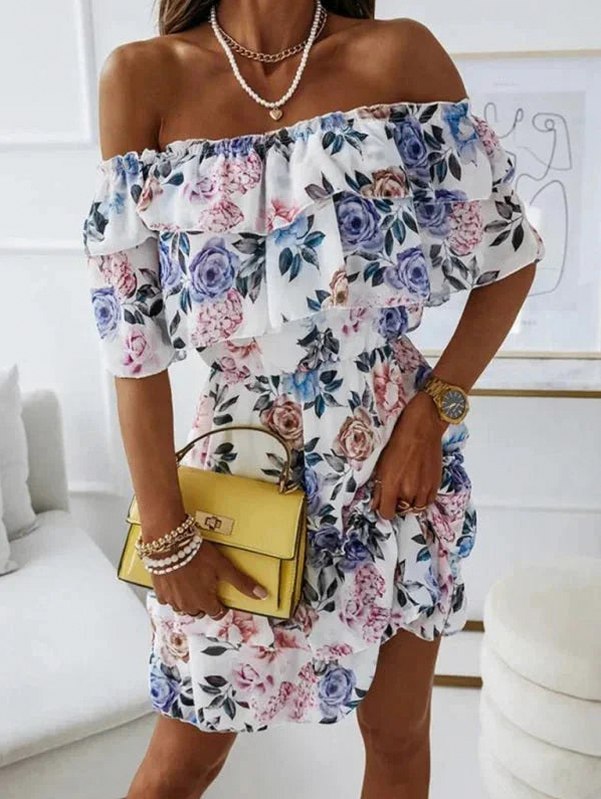 Floral Chiffon Tiered Mini Dress
