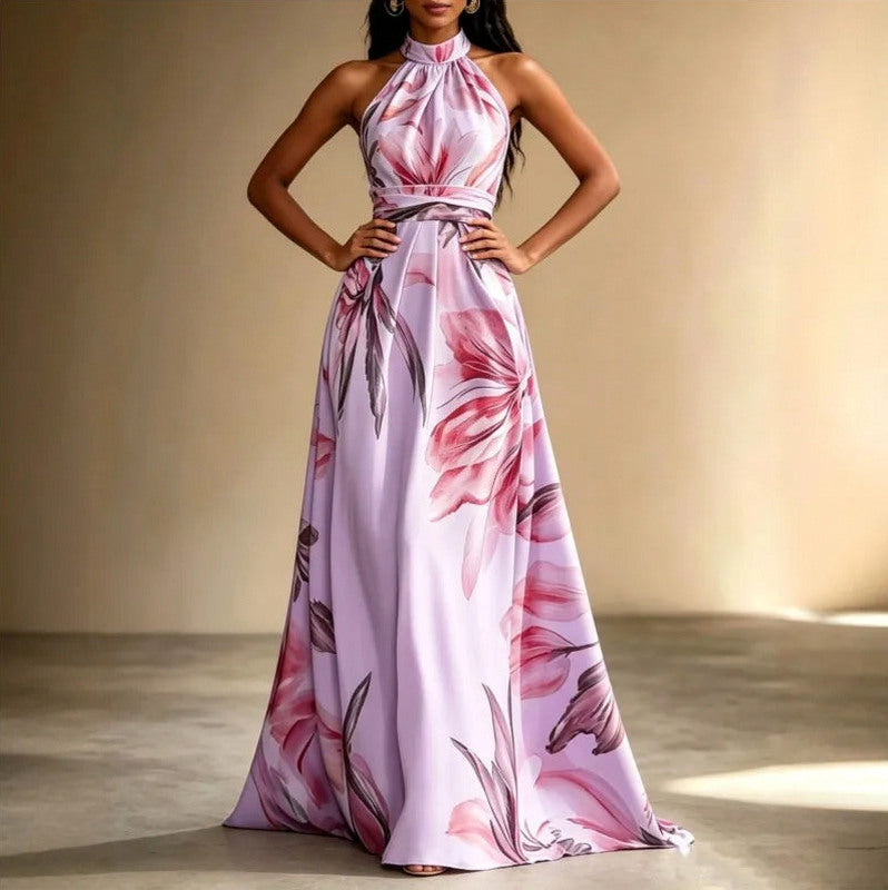 Floral Halter Formal Maxi Dress