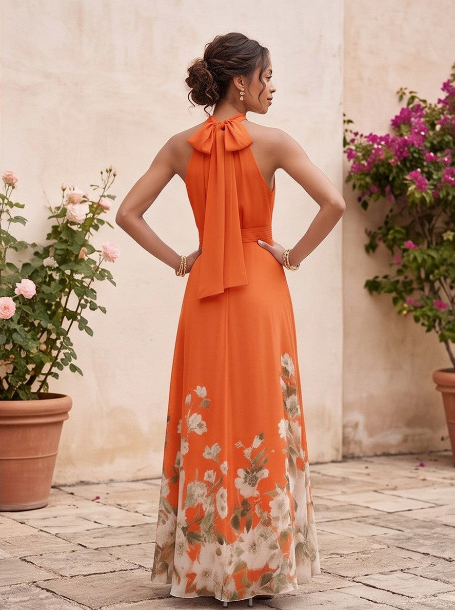 Floral Halter Tie Back Maxi Dress