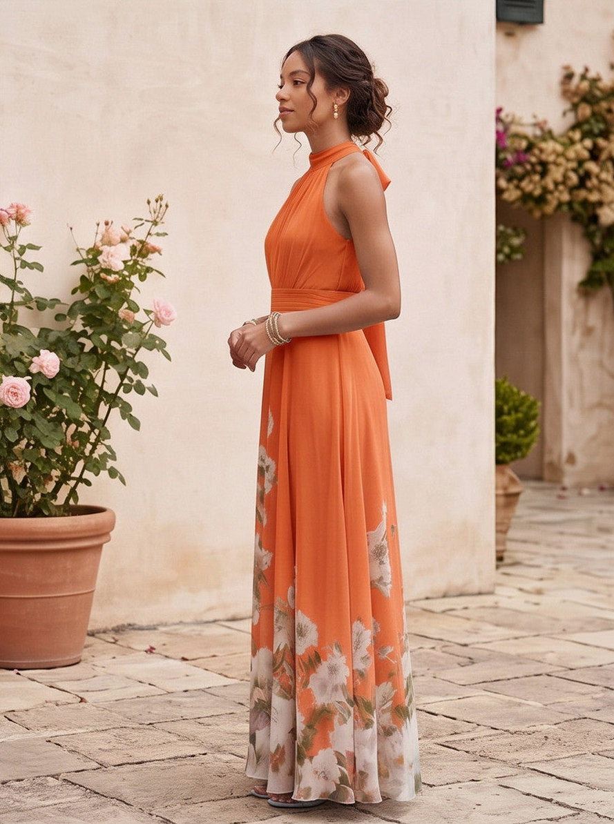 Floral Halter Tie Back Maxi Dress