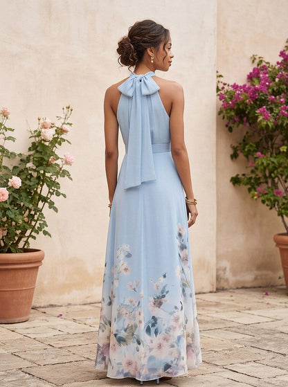 Floral Halter Tie Back Maxi Dress