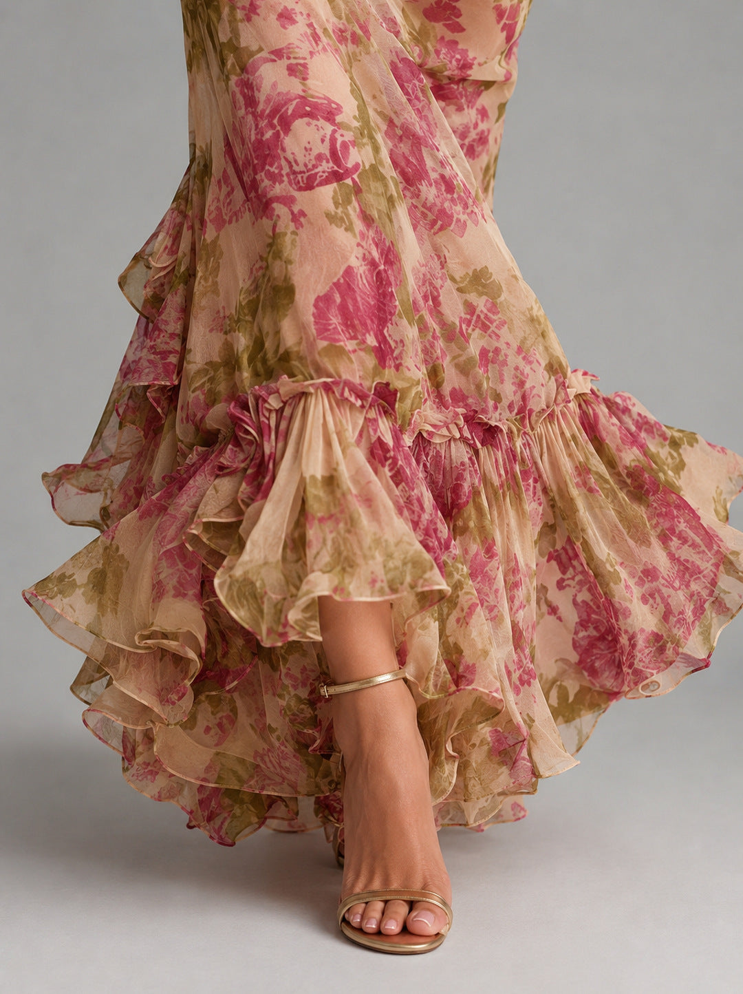 Floral High Neck Puff Sleeve Maxi