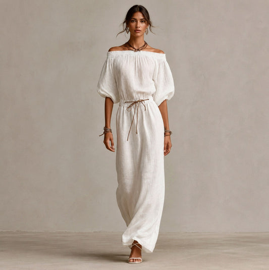 Gauze Off Shoulder Maxi Dress