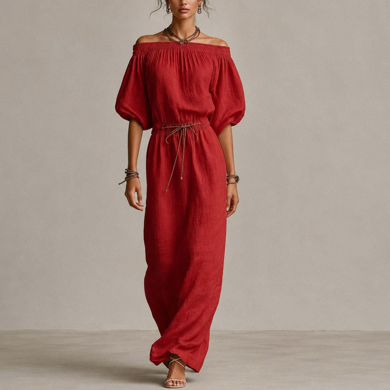 Gauze Off Shoulder Maxi Dress