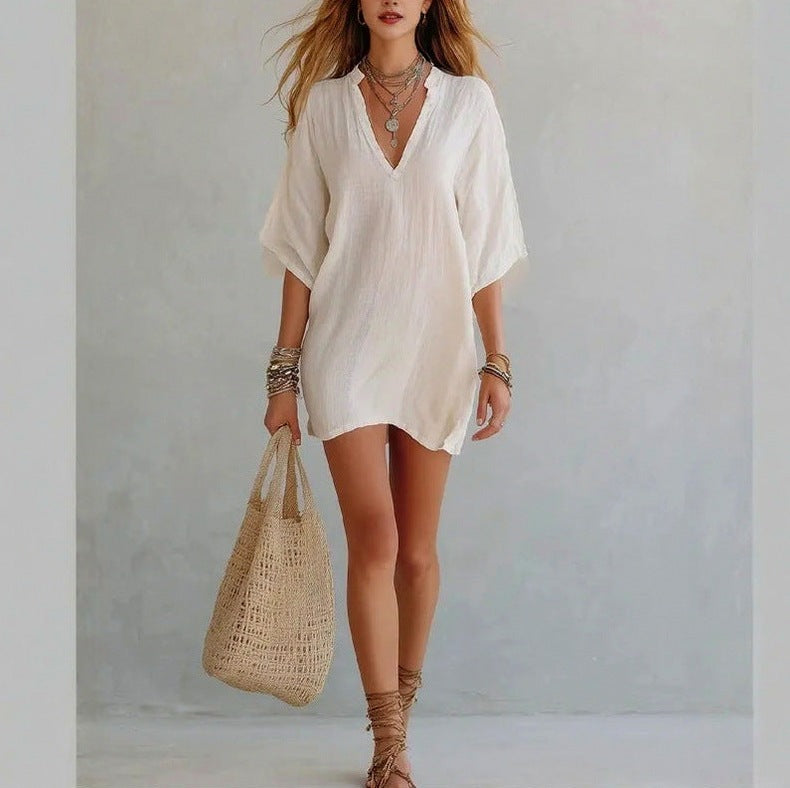 Gauze Short Sleeve Mini Dress