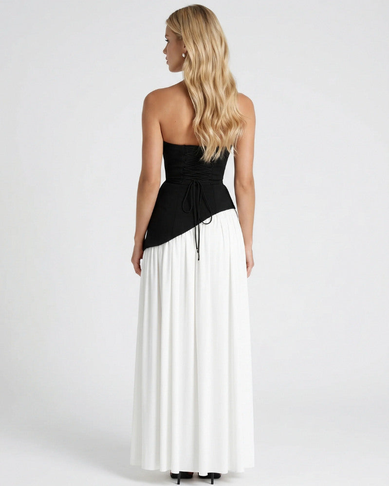 Strapless Corset Pleated Formal Maxi Dress