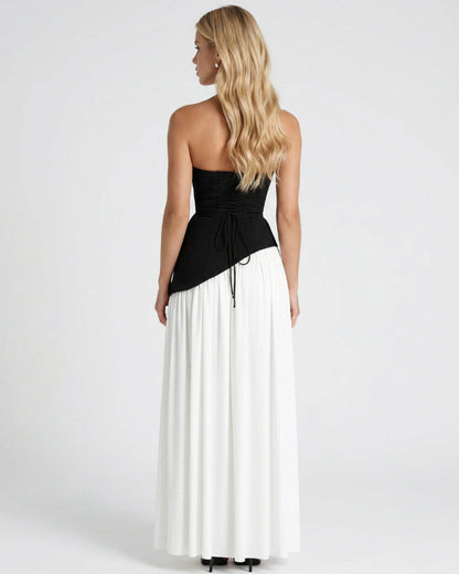 Strapless Corset Pleated Formal Maxi Dress