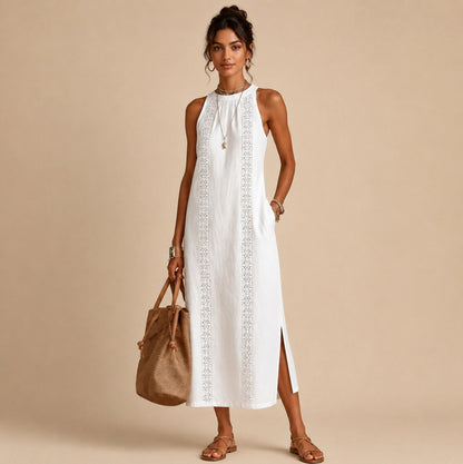 Halter Lace Trim Midi Sundress