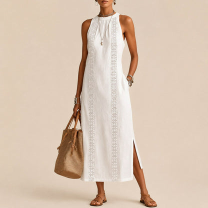 Halter Lace Trim Midi Sundress