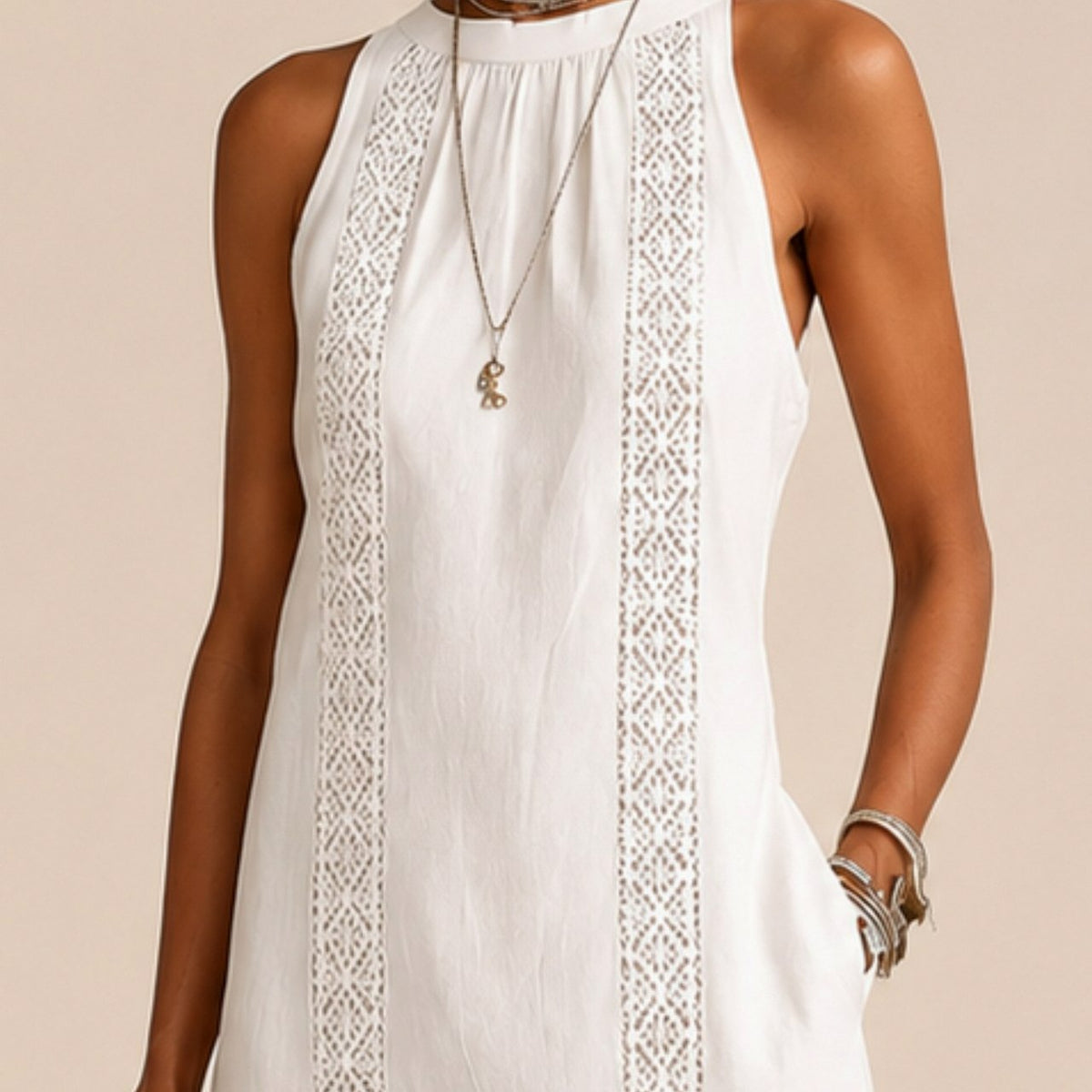 Halter Lace Trim Midi Sundress