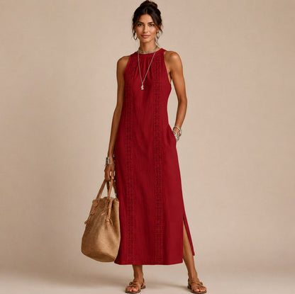 Halter Lace Trim Midi Sundress
