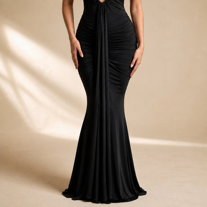 Halter Ruched Plunge Gown