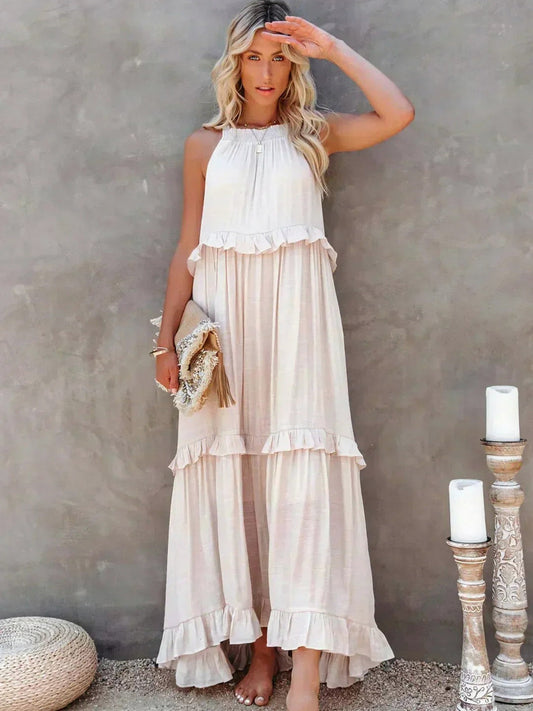 Halter Tiered Ruffle Maxi Dress