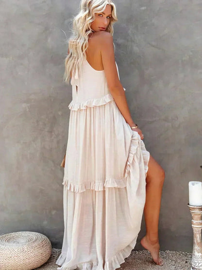 Halter Tiered Ruffle Maxi Dress