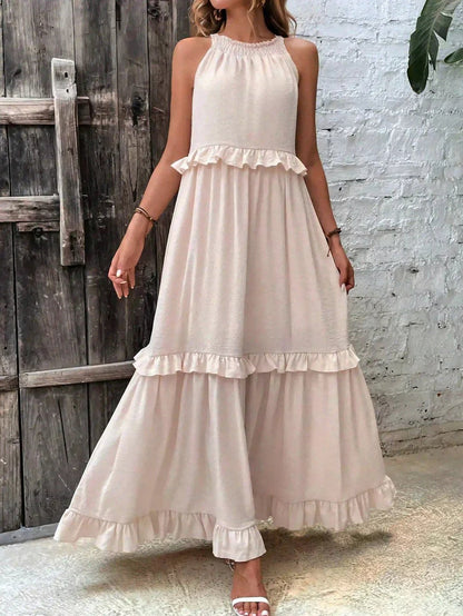 Halter Tiered Ruffle Maxi Dress