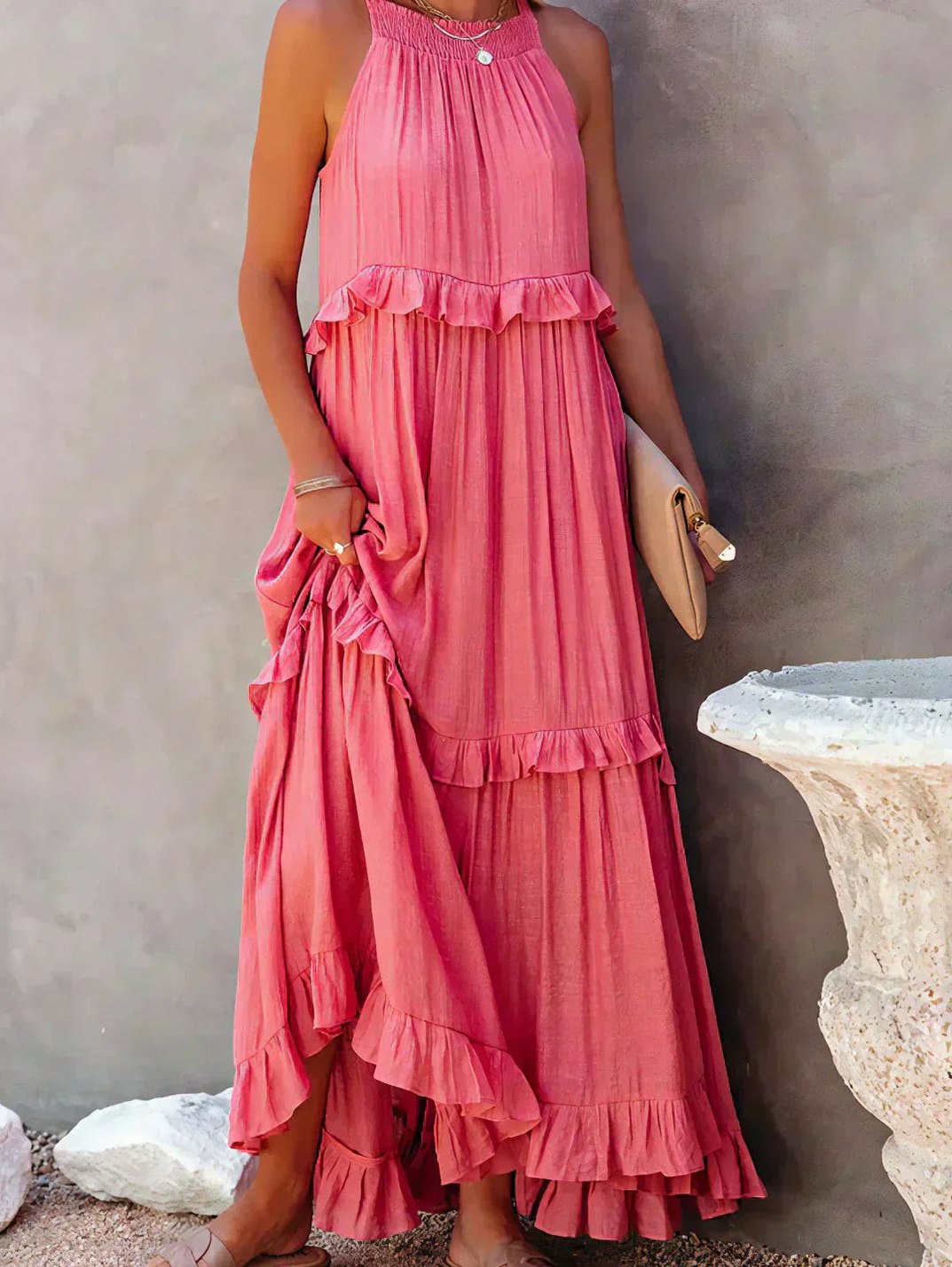 Halter Tiered Ruffle Maxi Dress