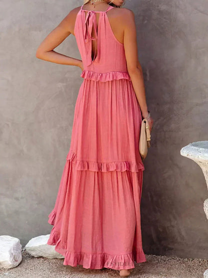 Halter Tiered Ruffle Maxi Dress
