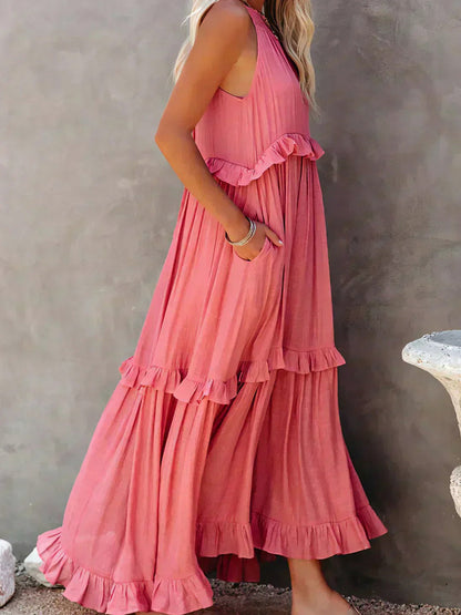 Halter Tiered Ruffle Maxi Dress
