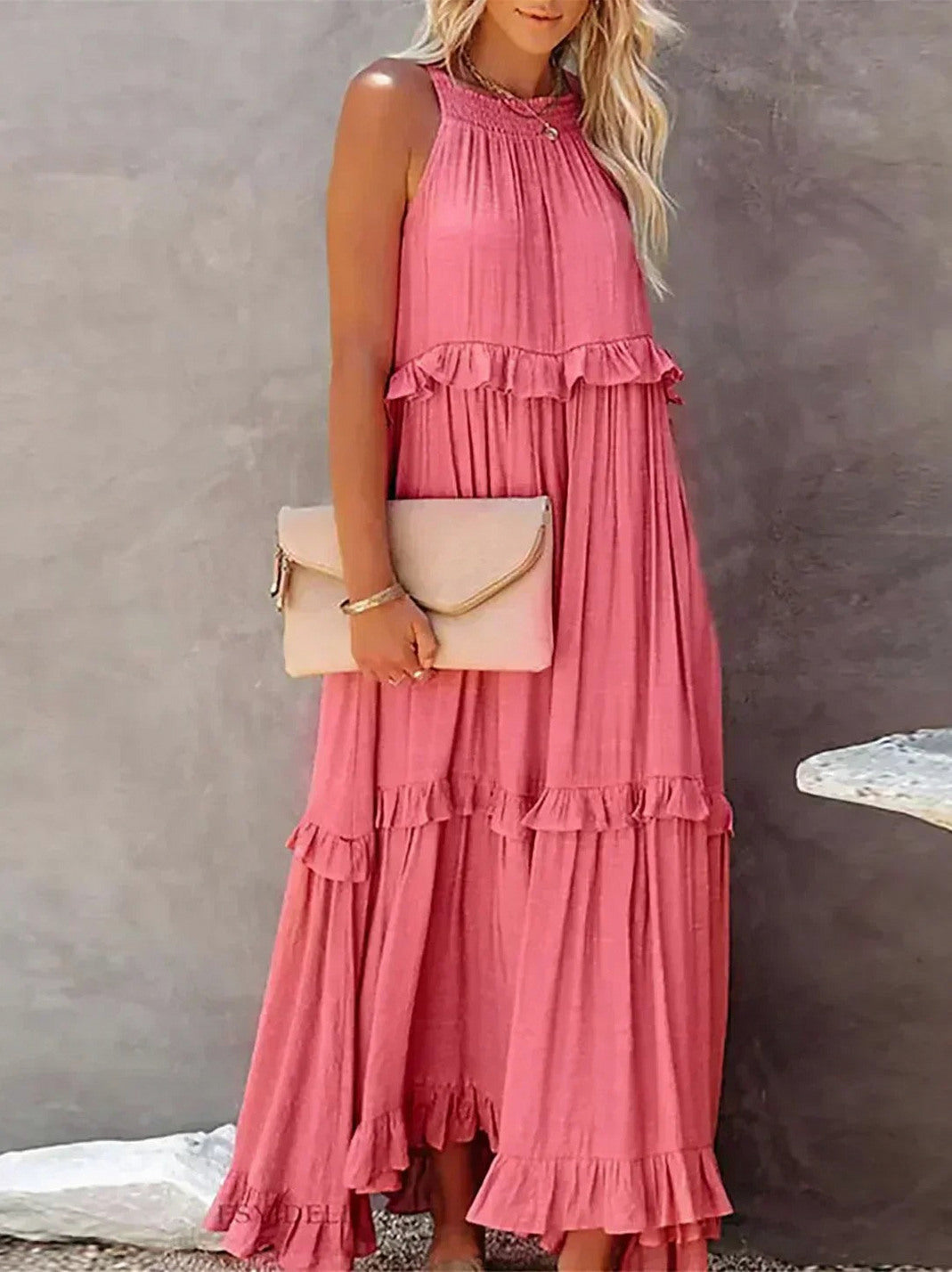 Halter Tiered Ruffle Maxi Dress