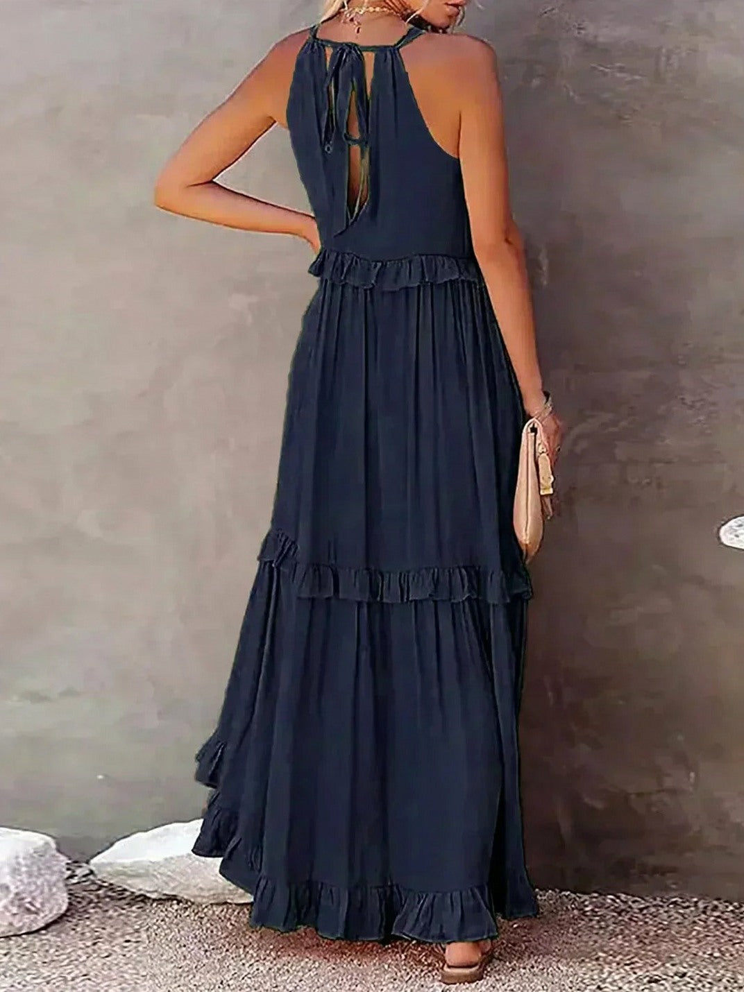 Halter Tiered Ruffle Maxi Dress