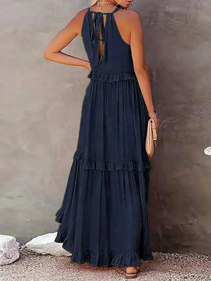 Halter Tiered Ruffle Maxi Dress