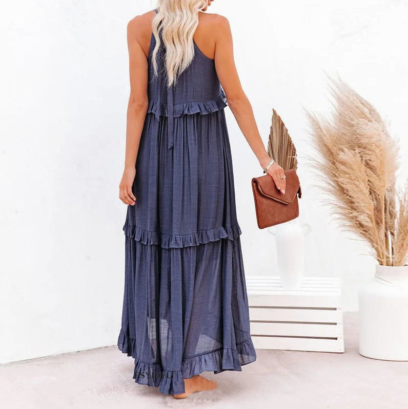 Halter Tiered Ruffle Maxi Dress