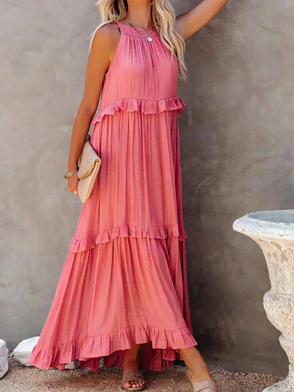 Halter Tiered Ruffle Maxi Dress