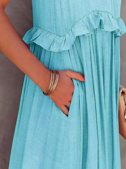 Halter Tiered Ruffle Maxi Dress