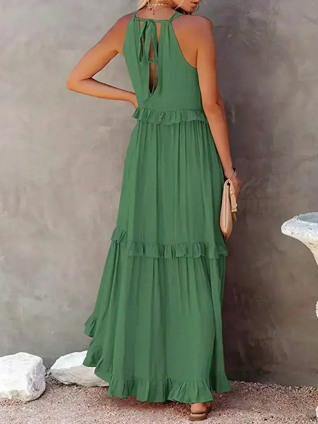 Halter Tiered Ruffle Maxi Dress