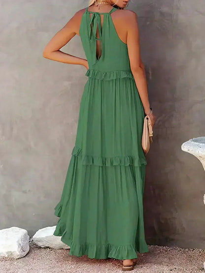 Halter Tiered Ruffle Maxi Dress