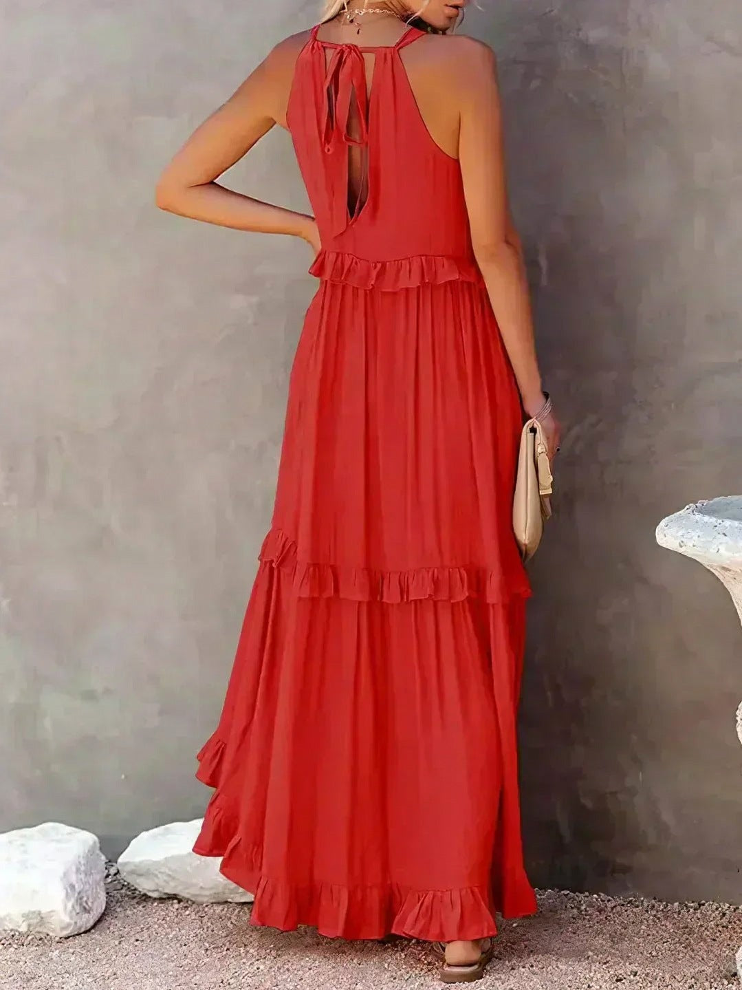 Halter Tiered Ruffle Maxi Dress