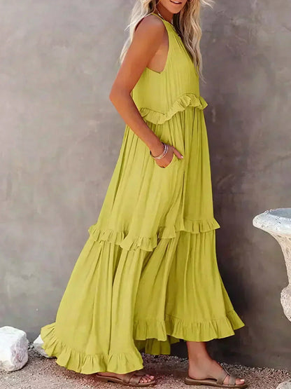 Halter Tiered Ruffle Maxi Dress