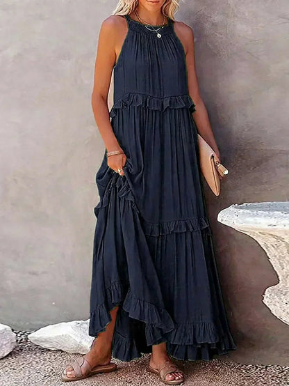 Halter Tiered Ruffle Maxi Dress