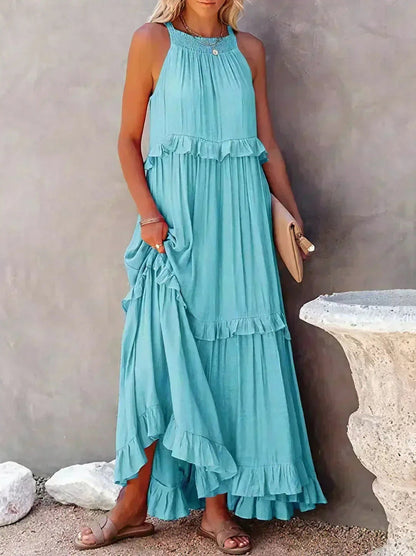 Halter Tiered Ruffle Maxi Dress