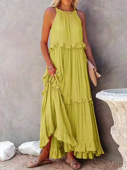 Halter Tiered Ruffle Maxi Dress