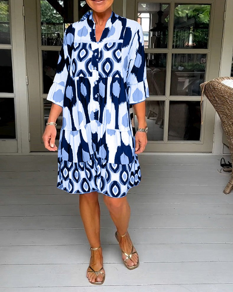 Ikat Print Tiered Tunic Dress