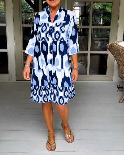 Ikat Print Tiered Tunic Dress