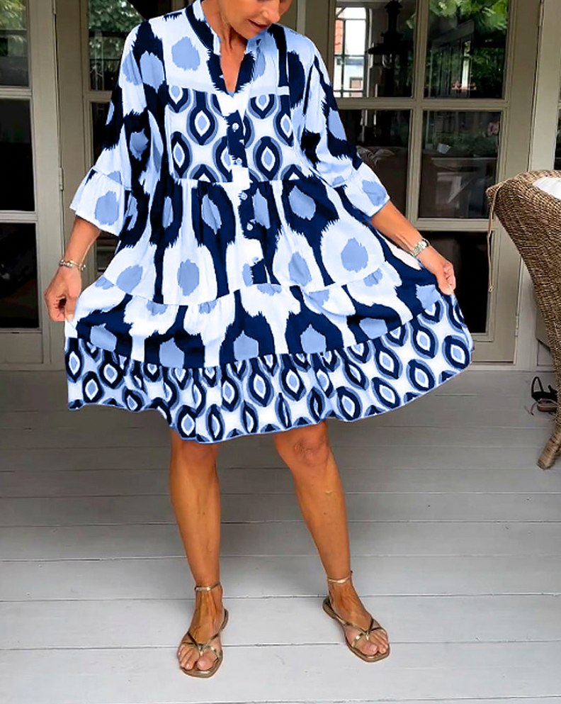 Ikat Print Tiered Tunic Dress